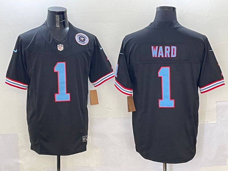 Men 2025 Tennessee Titans 1 Ward Black Throwback Three generations Nike Limited NFL Jersey style 4